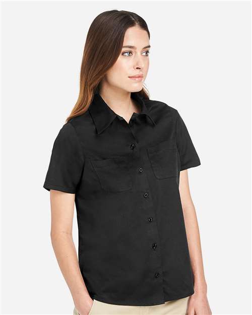 Harriton M585W Women's Advantage IL Short Sleeve Dress Shirt - Black - model side