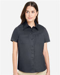 Harriton M585W Women's Advantage IL Short Sleeve Dress Shirt - Dark Charcoal - model front