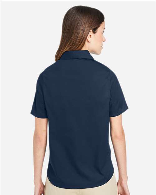 Harriton M585W Women's Advantage IL Short Sleeve Dress Shirt - Dark Navy - model back