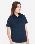 Harriton M585W Women's Advantage IL Short Sleeve Dress Shirt - Dark Navy - model side