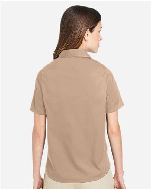 Harriton M585W Women's Advantage IL Short Sleeve Dress Shirt - Khaki - model back