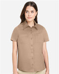 Harriton M585W Women's Advantage IL Short Sleeve Dress Shirt - Khaki - model front