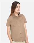 Harriton M585W Women's Advantage IL Short Sleeve Dress Shirt - Khaki - model side