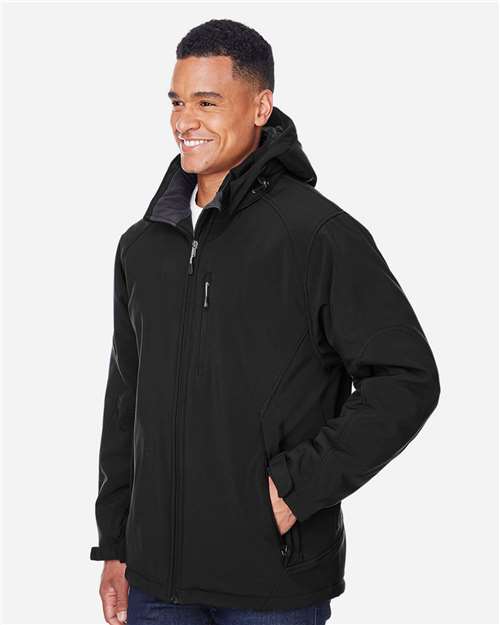 North End 88159 Men's Glacier Insulated Three-Layer Fleece Soft Shell Hood Jacket with Detachable Hood - Black - model side
