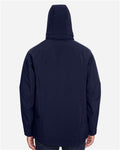 North End 88159 Men's Glacier Insulated Three-Layer Fleece Soft Shell Hood Jacket with Detachable Hood - Classic Navy - model back