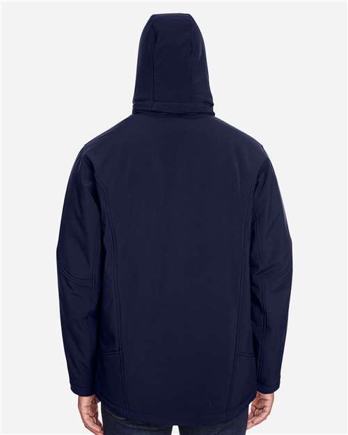 North End 88159 Men's Glacier Insulated Three-Layer Fleece Soft Shell Hood Jacket with Detachable Hood - Classic Navy - model back