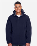 North End 88159 Men's Glacier Insulated Three-Layer Fleece Soft Shell Hood Jacket with Detachable Hood - Classic Navy - model front