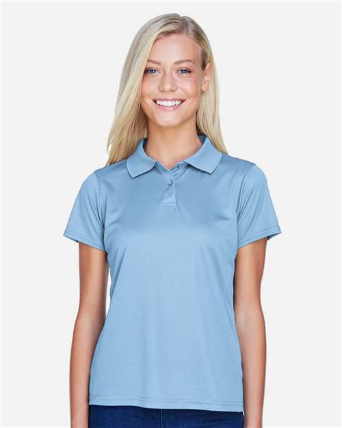 Harriton M315W Women's Polyester Jersey Polo - Light Blue - model front