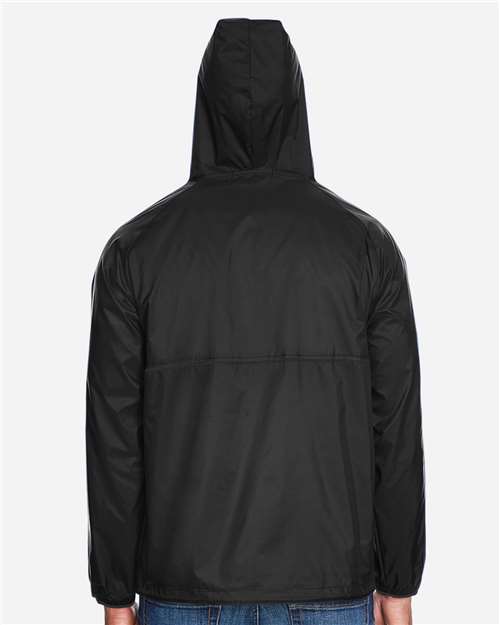 Harriton M750 Men's Packable Hooded Nylon Jacket - Black - model back