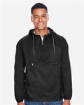 Harriton M750 Men's Packable Hooded Nylon Jacket - Black - model front