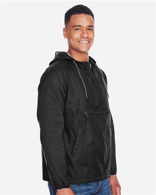 Harriton M750 Men's Packable Hooded Nylon Jacket - Black - model side