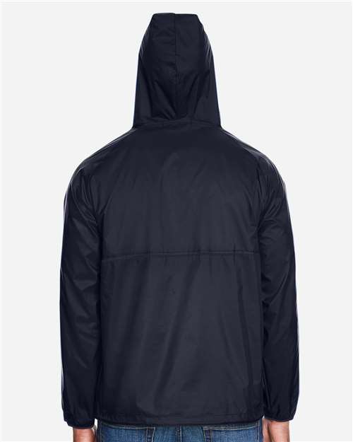 Harriton M750 Men's Packable Hooded Nylon Jacket - Navy - model back