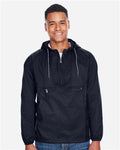 Harriton M750 Men's Packable Hooded Nylon Jacket - Navy - model front