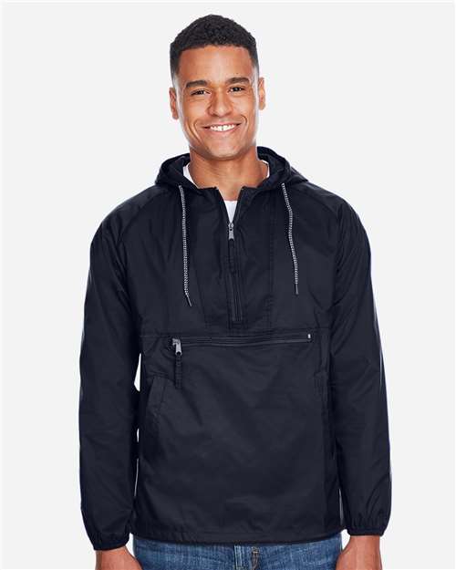 Harriton M750 Men's Packable Hooded Nylon Jacket - Navy - model front