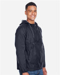 Harriton M750 Men's Packable Hooded Nylon Jacket - Navy - model side
