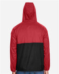 Harriton M750 Men's Packable Hooded Nylon Jacket - Red/ Black - model back