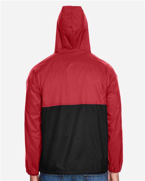 Harriton M750 Men's Packable Hooded Nylon Jacket - Red/ Black - model back