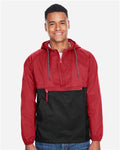 Harriton M750 Men's Packable Hooded Nylon Jacket - Red/ Black - model front