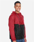 Harriton M750 Men's Packable Hooded Nylon Jacket - Red/ Black - model side