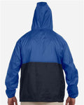Harriton M750 Men's Packable Hooded Nylon Jacket - Royal/ Navy - model back