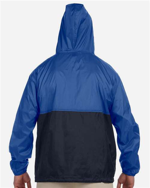 Harriton M750 Men's Packable Hooded Nylon Jacket - Royal/ Navy - model back