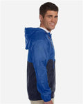 Harriton M750 Men's Packable Hooded Nylon Jacket - Royal/ Navy - model side