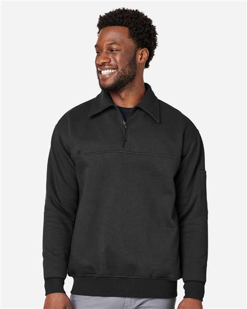 Harriton M712 Unisex ClimaBloc Heavyweight Tactical Quarter-Zip Pullover - Black - model front