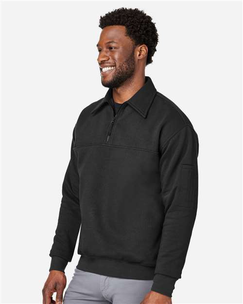 Harriton M712 Unisex ClimaBloc Heavyweight Tactical Quarter-Zip Pullover - Black - model side