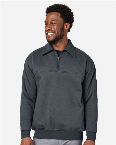 Harriton M712 Unisex ClimaBloc Heavyweight Tactical Quarter-Zip Pullover - Dark Charcoal - model front