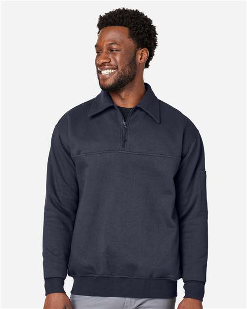 Harriton M712 Unisex ClimaBloc Heavyweight Tactical Quarter-Zip Pullover - Dark Navy - model front