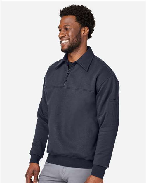 Harriton M712 Unisex ClimaBloc Heavyweight Tactical Quarter-Zip Pullover - Dark Navy - model side