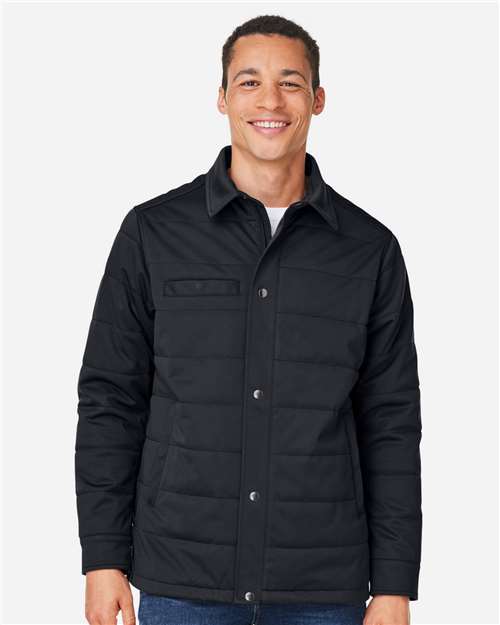 Harriton M821 Unisex Guardian Soft Shell Chore Coat - Black - model front