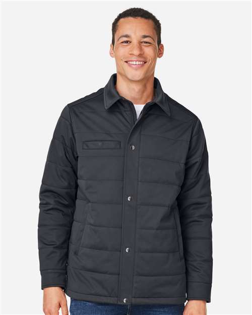 Harriton M821 Unisex Guardian Soft Shell Chore Coat - Dark Charcoal - model front