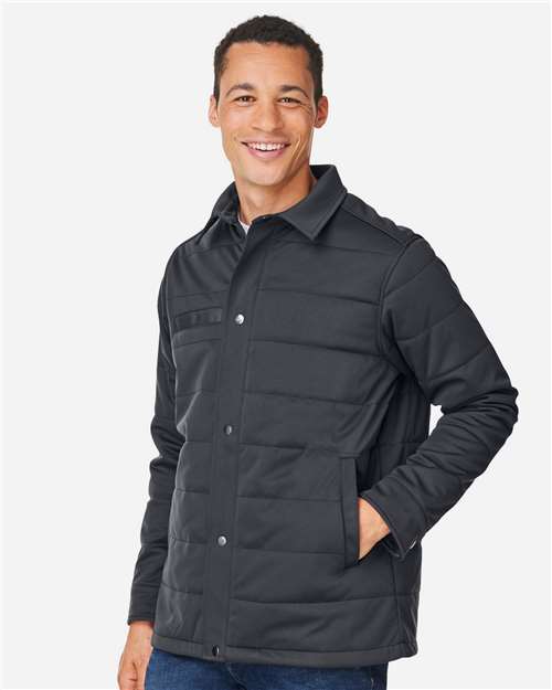 Harriton M821 Unisex Guardian Soft Shell Chore Coat - Dark Charcoal - model side