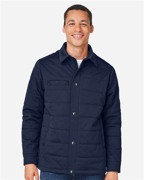 Harriton M821 Unisex Guardian Soft Shell Chore Coat - Dark Navy - model front