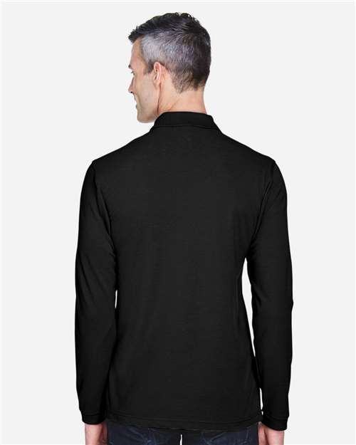 Harriton M265L Men's Easy Blend Long Sleeve Polo - Black - model back