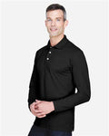 Harriton M265L Men's Easy Blend Long Sleeve Polo - Black - model side