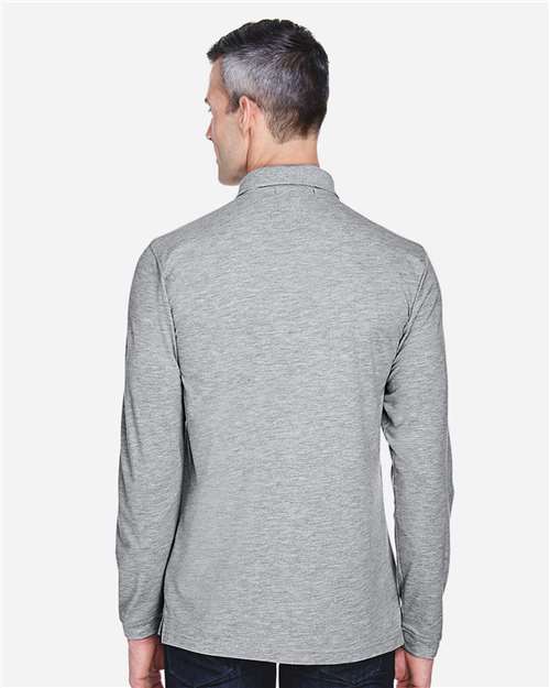 Harriton M265L Men's Easy Blend Long Sleeve Polo - Grey Heather - model back