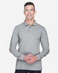 Harriton M265L Men's Easy Blend Long Sleeve Polo - Grey Heather - model front