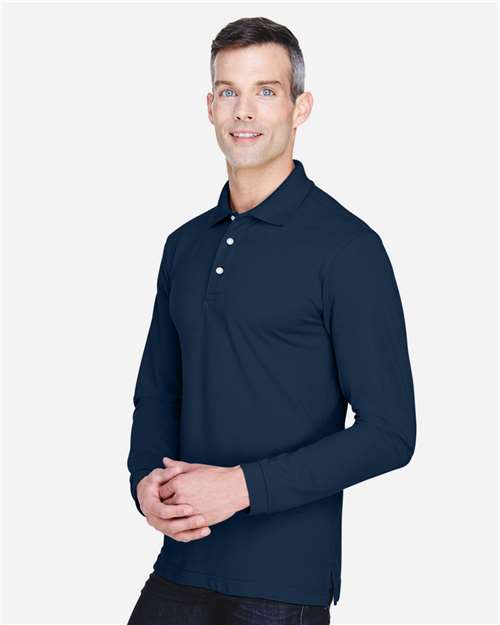 Harriton M265L Men's Easy Blend Long Sleeve Polo - Navy - model side