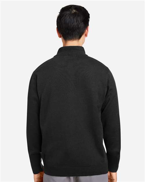 Harriton M421 Unisex Pilbloc Quarter-Zip Pullover Sweater - Black - model back