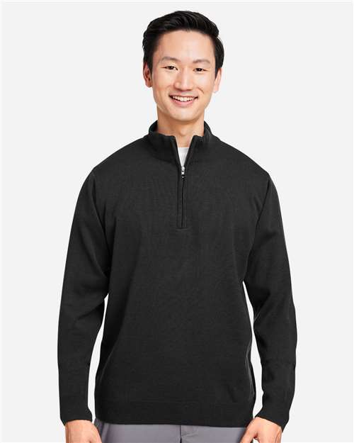 Harriton M421 Unisex Pilbloc Quarter-Zip Pullover Sweater - Black - model front