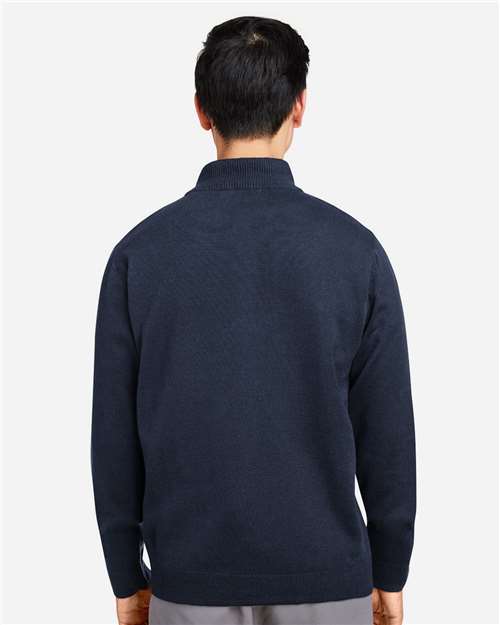 Harriton M421 Unisex Pilbloc Quarter-Zip Pullover Sweater - Dark Navy - model back