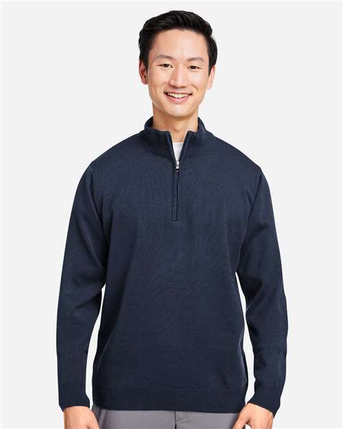 Harriton M421 Unisex Pilbloc Quarter-Zip Pullover Sweater - Dark Navy - model front