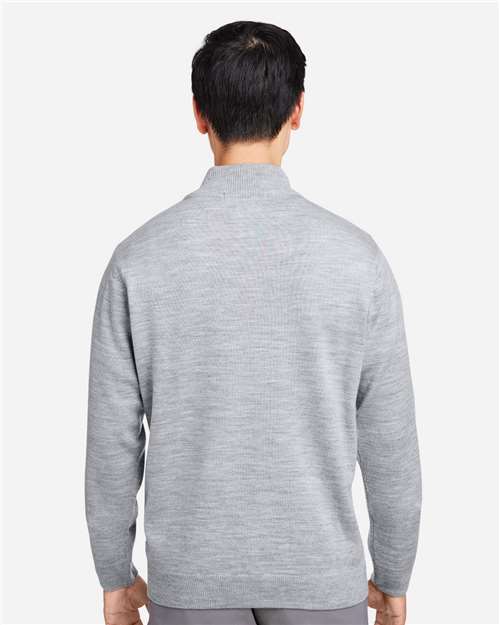 Harriton M421 Unisex Pilbloc Quarter-Zip Pullover Sweater - Grey Heather - model back