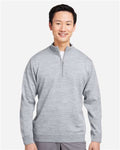 Harriton M421 Unisex Pilbloc Quarter-Zip Pullover Sweater - Grey Heather - model front