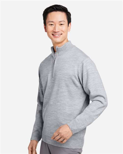 Harriton M421 Unisex Pilbloc Quarter-Zip Pullover Sweater - Grey Heather - model side