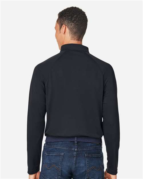 Harriton M208L Men's Charge Snag and Soil Protect Long Sleeve Polo - Black - model back