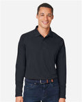 Harriton M208L Men's Charge Snag and Soil Protect Long Sleeve Polo - Black - model front