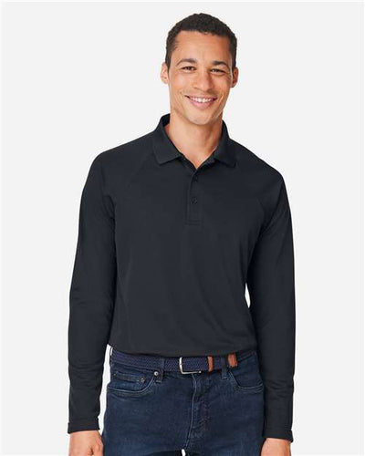 Harriton M208L Men's Charge Snag and Soil Protect Long Sleeve Polo - Black - model front